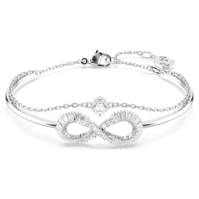 Hyperbola Infinity Bangle with White Crystal in Rhodium Silver