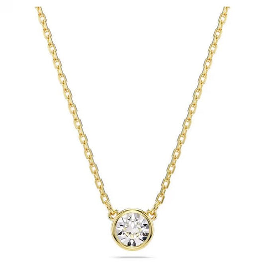 Imber Pendant Necklace with Round-Cut White Crystal in Gold
