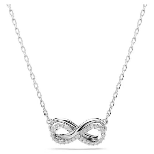 Hyperbola Infinity Pendant Necklace with White Crystal Pave in Rhodium Silver