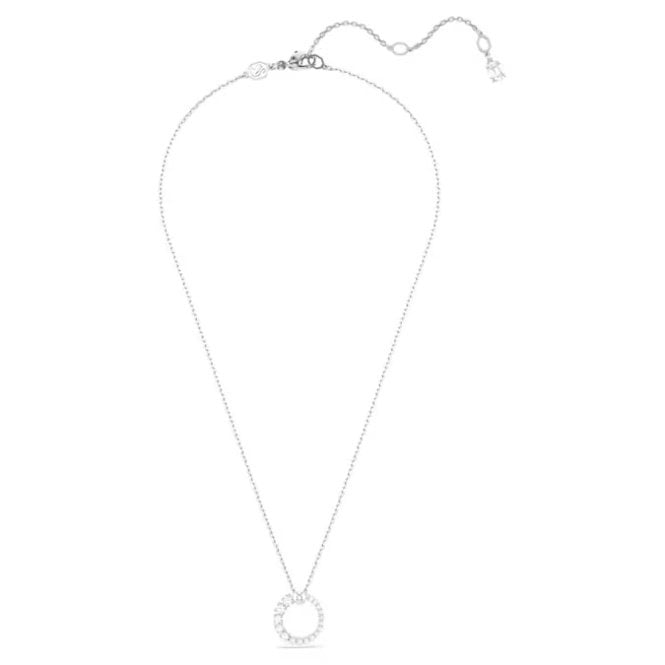 Matrix Pearl Pendant Necklace with Round-Cut White Crystal in Rhodium Silver