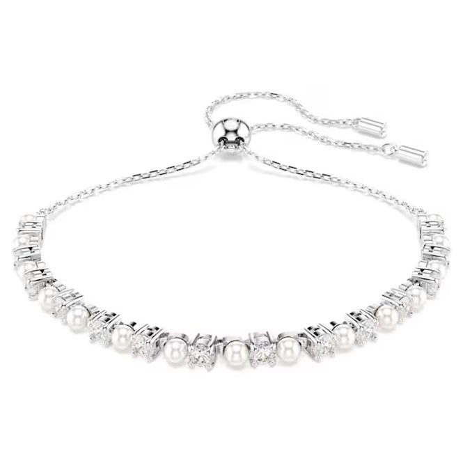 Matrix Pearl Bracelet with Round-Cut White Crystal in Rhodium Silver