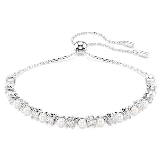 Matrix Pearl Bracelet with Round-Cut White Crystal in Rhodium Silver