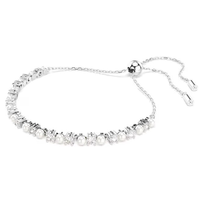 Matrix Pearl Bracelet with Round-Cut White Crystal in Rhodium Silver