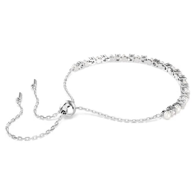 Matrix Pearl Bracelet with Round-Cut White Crystal in Rhodium Silver
