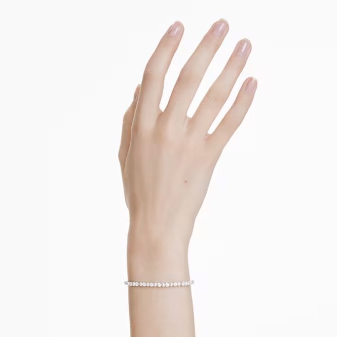 Matrix Pearl Bracelet with Round-Cut White Crystal in Rhodium Silver