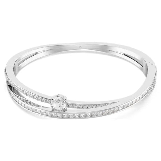 Hyperbola Bangle with Mixed-Cut White Crystal in Rhodium Silver
