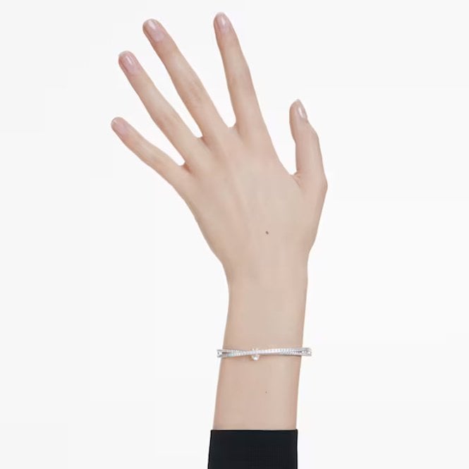 Hyperbola Bangle with Mixed-Cut White Crystal in Rhodium Silver