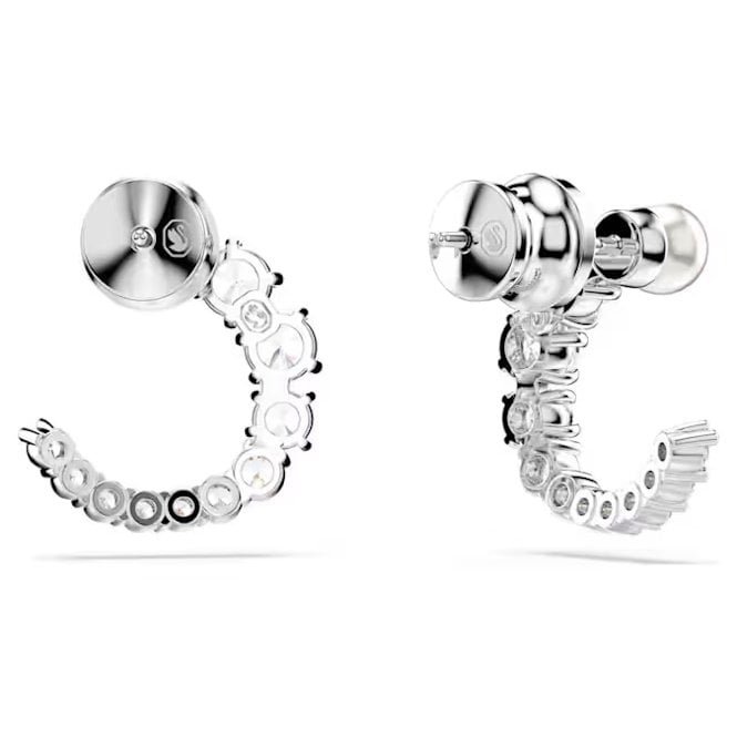 Matrix Pearl Hoop Earrings with Round-Cut White Crystal in Rhodium Silver