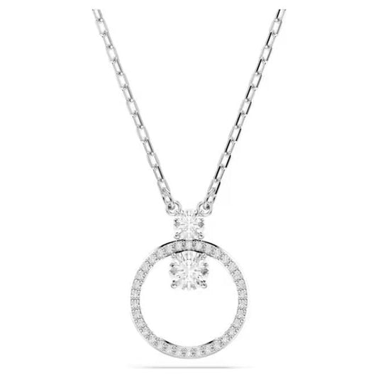 Constella Pendant Necklace with Round-Cut White Crystal Pave in Rhodium Silver