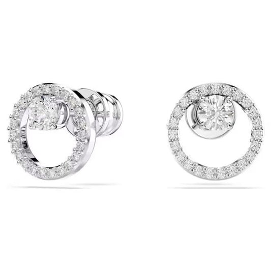 Constella Stud Earrings with Round-Cut White Crystal in Rhodium Silver