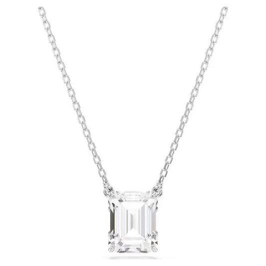 Stilla Pendant Necklace with Octagon-Cut White Crystal in Rhodium Silver