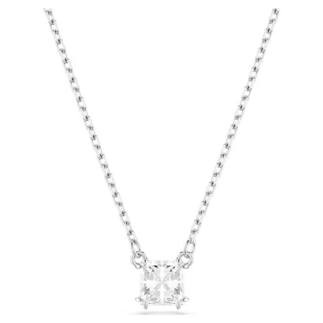 Stilla Pendant Necklace with Square-Cut White Crystal in Rhodium Silver