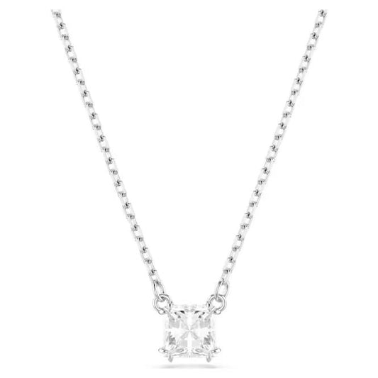 Stilla Pendant Necklace with Square-Cut White Crystal in Rhodium Silver