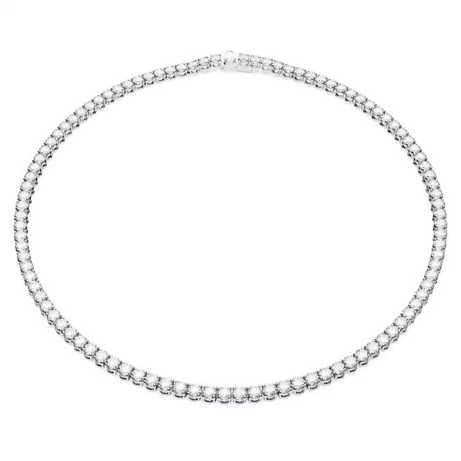 Matrix Tennis Necklace with Round-Cut White Crystal in Rhodium Silver