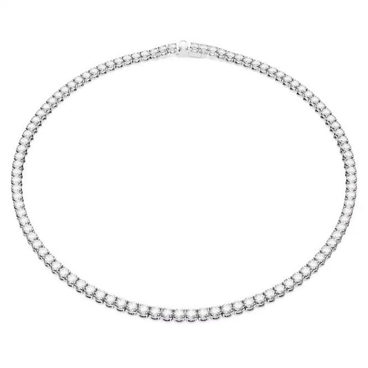 Matrix Tennis Necklace with Round-Cut White Crystal in Rhodium Silver