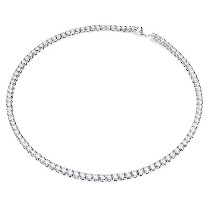 Matrix Tennis Necklace with Round-Cut White Crystal in Rhodium Silver