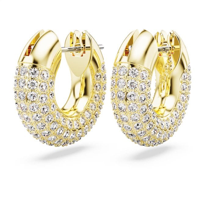 Dextera Small Hoop Earrings with White Crystal in Gold