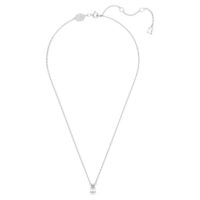 Stilla Pendant Necklace with Pear-Cut White Crystal in Rhodium Silver