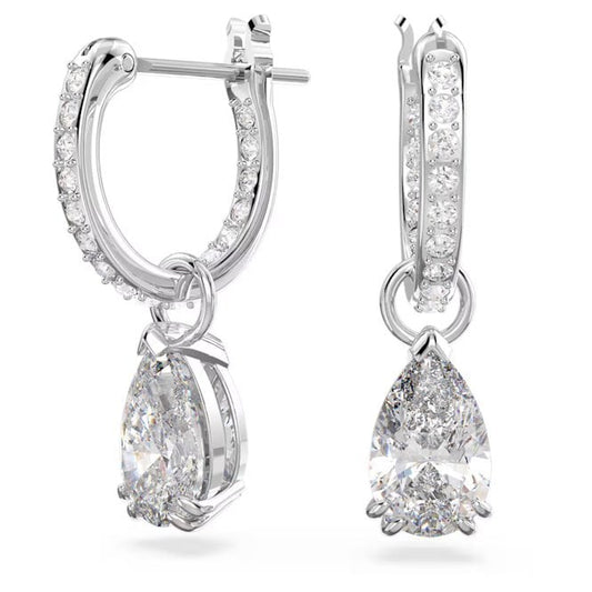 Stilla Hoop Earrings with Pear-Cut White Crystal in Rhodium Silver