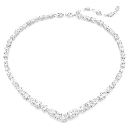 Mesmera Necklace with Mixed-Cut White Crystal in Rhodium Silver