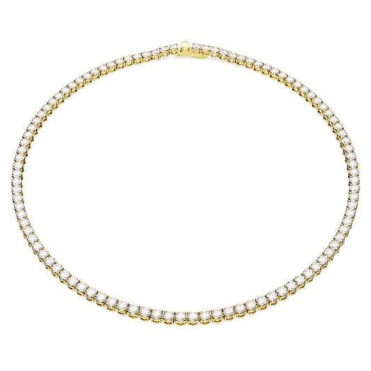 Matrix Tennis Necklace with Round-Cut White Crystal in Gold