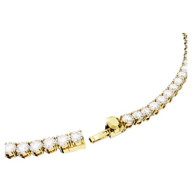 Matrix Tennis Necklace with Round-Cut White Crystal in Gold