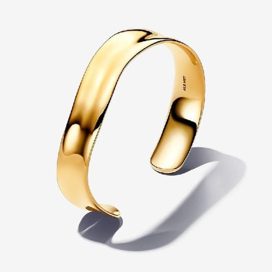 Gold Organically Shaped Broad Open Bangle, 19cm