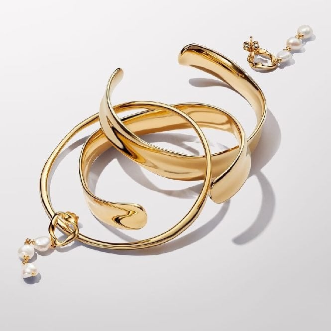 Gold Organically Shaped Broad Open Bangle, 19cm