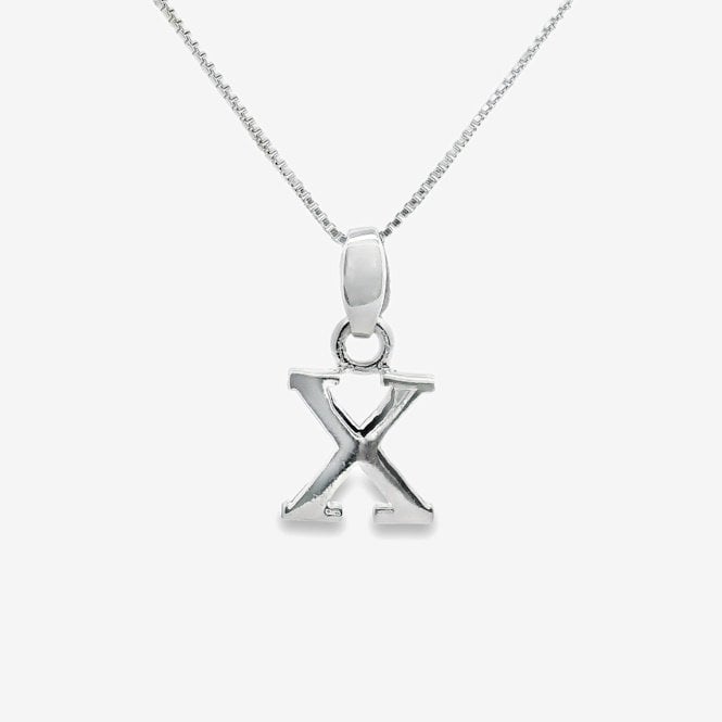 Letter X Silver Initial Pendant Necklace, 40-45cm