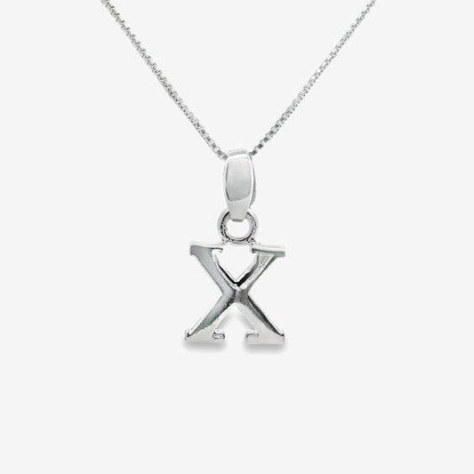 Letter X Silver Initial Pendant Necklace, 40-45cm