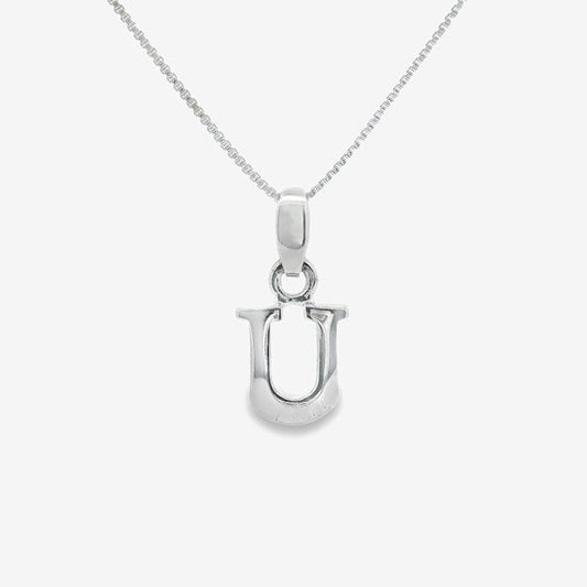 Letter U Silver Initial Pendant Necklace, 40-45cm