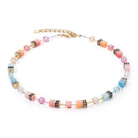 GeoCUBE Iconic Necklace in Gold with Aqua & Apricot
