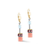 GeoCUBE Iconic Earrings in Gold with Aqua & Apricot