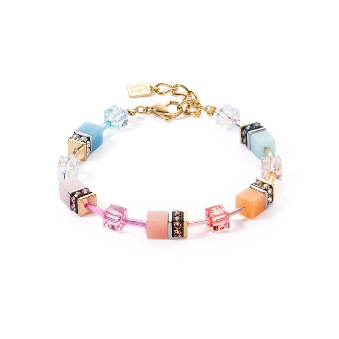 GeoCUBE Iconic Bracelet in Gold with Aqua & Apricot