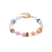 GeoCUBE Iconic Bracelet in Gold with Aqua & Apricot