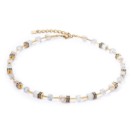 GeoCUBE Iconic Pearl Mix Necklace in Gold & White