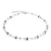GeoCUBE Iconic Pearl Mix Necklace in Silver & White