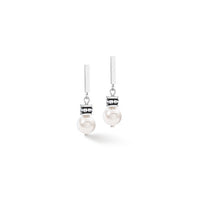 GeoCUBE Iconic Pearl Mix Earrings in Silver & White
