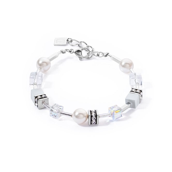 GeoCUBE Iconic Pearl Mix Bracelet in Silver & White