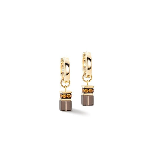 GeoCUBE Chunky Chain Hoop Earrings in Gold & Brown