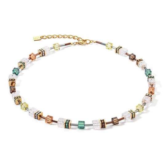 GeoCUBE Iconic Nature Necklace in Gold with Olive & Brown