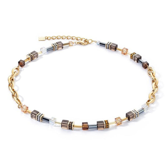 GeoCUBE Chunky Chain Necklace in Gold & Brown