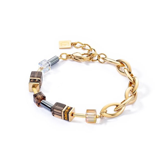 GeoCUBE Chunky Chain Bracelet in Gold & Brown