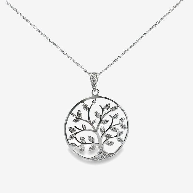Silver & CZ Family Tree Pendant Necklace