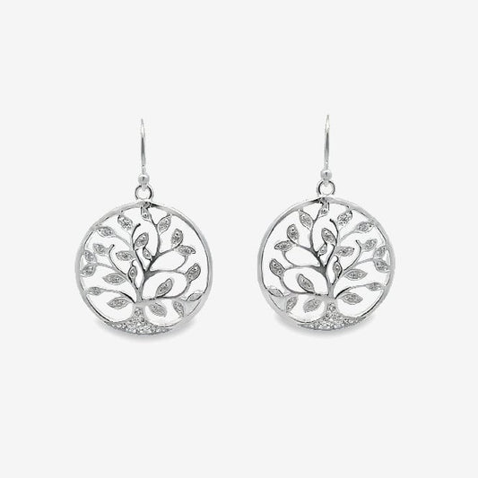 Silver & CZ Family Tree Drop Earrings