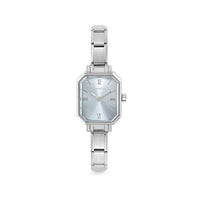 Time Paris Rectangle Light Blue Dial & Silver Charm Bracelet Watch