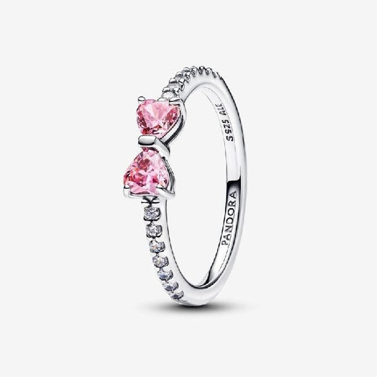 Sparkling Pink Bow Ring, Size 56