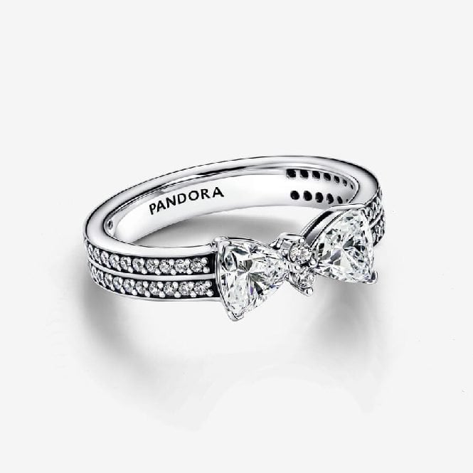 Sparkling Bow Double-Row Ring, Size 52