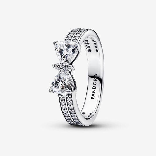 Sparkling Bow Double-Row Ring, Size 54