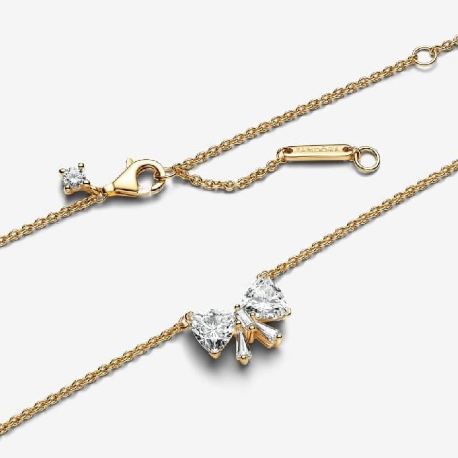Gold Sparkling Bow Necklace, 45cm